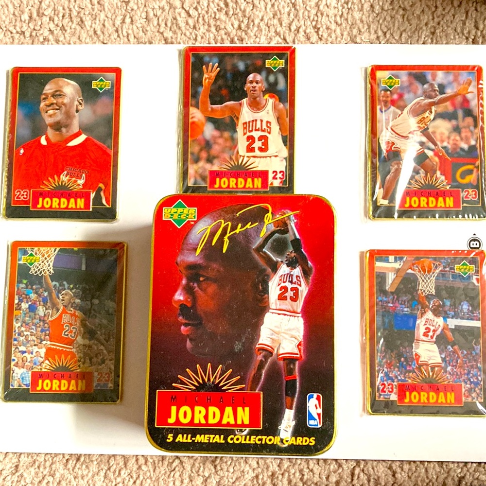 Rare Metal Michael Jordan collectors cards in collectible tin can